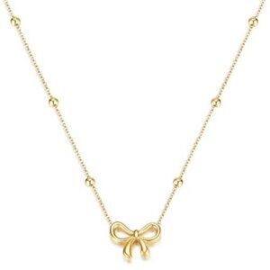 Bow Necklace Gold Necklace for Women 18K Dainty Gold Necklace Cute Small Tiny
